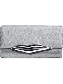 Carolina Lips Clutch - predominant colour: silver; occasions: evening, occasion; type of pattern: light; style: clutch; length: hand carry; size: small; material: leather; pattern: plain; trends: metallics; finish: metallic; embellishment: chain/metal