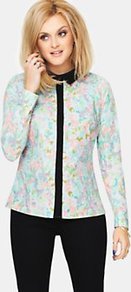 Printed Shirt, Black - neckline: shirt collar/peter pan/zip with opening; style: shirt; predominant colour: black; secondary colour: black; occasions: casual, work; length: standard; fibres: polyester/polyamide - stretch; fit: straight cut; bust detail: contrast pattern/fabric/detail at bust; sleeve length: long sleeve; sleeve style: standard; trends: statement prints; pattern type: fabric; pattern size: small & busy; pattern: florals; texture group: other - light to midweight