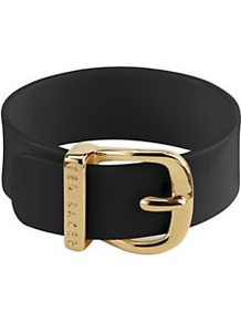 Narrow Belt Buckle Bangle, Black - predominant colour: black; occasions: casual, evening, work; type of pattern: standard; style: classic; size: standard; worn on: hips; material: leather; pattern: plain; finish: plain