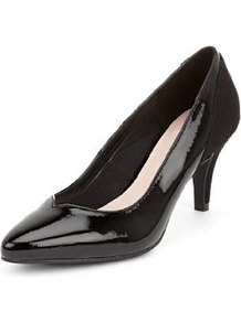 Pointed Toe Panelled Stiletto Court Shoes - predominant colour: black; occasions: evening, work; material: faux leather; heel height: mid; heel: stiletto; toe: pointed toe; style: courts; finish: patent; pattern: plain