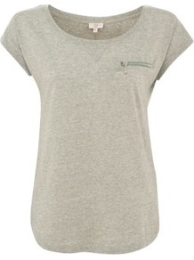 Olive Zip Pocket T Shirt - neckline: round neck; sleeve style: capped; pattern: plain; style: t-shirt; bust detail: pocket detail at bust; predominant colour: light grey; occasions: casual, work; length: standard; fibres: cotton - 100%; fit: body skimming; back detail: longer hem at back than at front; sleeve length: short sleeve; texture group: cotton feel fabrics; pattern type: fabric; pattern size: standard