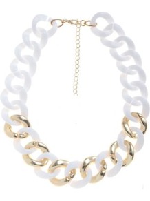 White And Gold Chunky Chain Necklace - predominant colour: white; occasions: casual, evening, holiday; style: standard; length: short; size: large/oversized; material: plastic/rubber; finish: plain; embellishment: chain/metal