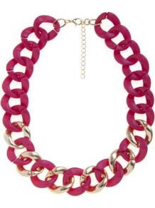 Fuchsia And Gold Chunky Chain Necklace - predominant colour: hot pink; occasions: casual, evening; style: choker/collar; length: short; size: large/oversized; material: chain/metal; finish: plain; embellishment: chain/metal