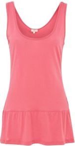 Pink Peplum Vest - sleeve style: standard vest straps/shoulder straps; pattern: plain; back detail: cowl/draping/scoop at back; length: below the bottom; style: vest top; waist detail: peplum waist detail; predominant colour: pink; occasions: casual, holiday; neckline: scoop; fibres: cotton - 100%; fit: body skimming; sleeve length: sleeveless; texture group: cotton feel fabrics; pattern type: fabric; pattern size: standard