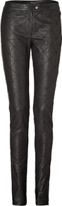 Black Quilted Leather Front Pants - length: standard; pattern: plain; waist: mid/regular rise; predominant colour: black; occasions: casual, evening; fibres: leather - 100%; texture group: leather; fit: skinny/tight leg; pattern type: fabric; style: standard; embellishment: quilted