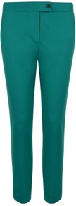 Centre Stretch Quentin Crop Trousers - pattern: plain; style: capri; pocket detail: pockets at the sides; waist: mid/regular rise; predominant colour: turquoise; occasions: casual, holiday; length: calf length; fibres: cotton - stretch; hip detail: fitted at hip (bottoms); waist detail: narrow waistband; texture group: structured shiny - satin/tafetta/silk etc.; fit: slim leg; pattern type: fabric; pattern size: standard