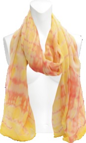 Keisha Silk Stole. - secondary colour: primrose yellow; predominant colour: coral; occasions: casual, work, holiday; type of pattern: standard; style: regular; size: standard; material: silk; pattern: tie dye