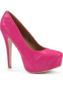 Fuchsia Snake Print Platform Court Shoes - predominant colour: hot pink; occasions: evening, occasion; material: fabric; heel height: high; heel: platform; toe: pointed toe; style: courts; finish: plain; pattern: plain