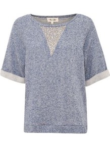 Blue Sparkle V Sweater T Shirt - neckline: round neck; pattern: plain; style: sweat top; predominant colour: denim; occasions: casual; length: standard; fibres: cotton - 100%; fit: straight cut; sleeve length: half sleeve; sleeve style: standard; pattern type: fabric; pattern size: standard; texture group: jersey - stretchy/drapey; embellishment: jewels