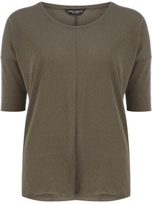 Khaki Seam Front Neppy Tee - neckline: round neck; sleeve style: raglan; pattern: plain; predominant colour: khaki; occasions: casual; length: standard; style: top; fibres: cotton - 100%; fit: body skimming; sleeve length: half sleeve; pattern type: fabric; texture group: jersey - stretchy/drapey