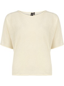 Cream Metallic Mesh Top - neckline: slash/boat neckline; pattern: plain; predominant colour: ivory; occasions: casual; length: standard; style: top; fibres: polyester/polyamide - stretch; fit: straight cut; sleeve length: short sleeve; sleeve style: standard; pattern type: fabric; texture group: other - light to midweight