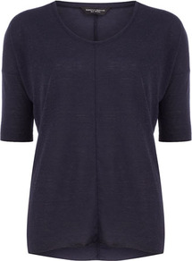 Navy Seam Front Tee - neckline: round neck; sleeve style: raglan; pattern: plain; style: t-shirt; predominant colour: navy; occasions: casual, work; length: standard; fibres: cotton - 100%; fit: straight cut; sleeve length: half sleeve; pattern type: fabric; texture group: jersey - stretchy/drapey