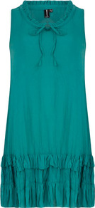 Green Layered Hem Dress - style: shift; neckline: round neck; pattern: plain; sleeve style: sleeveless; predominant colour: teal; occasions: casual, holiday; length: just above the knee; fit: straight cut; sleeve length: sleeveless; pattern type: fabric; texture group: jersey - stretchy/drapey; fibres: viscose/rayon - mix