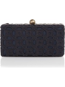 Broderie Anglaise Clutch Bag - predominant colour: black; occasions: evening, occasion; type of pattern: standard; style: clutch; length: hand carry; size: small; material: fabric; embellishment: embroidered; finish: plain; pattern: patterned/print
