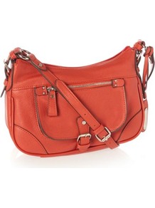 Designer Orange Buckle Flap Cross Body Bag - predominant colour: bright orange; occasions: casual; type of pattern: standard; style: shoulder; length: across body/long; size: small; material: faux leather; pattern: plain; finish: plain