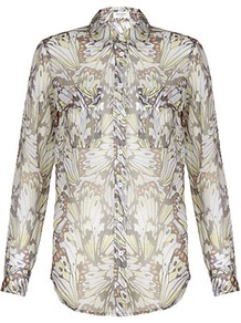 Slim Signature Butterfly Print Shirt - neckline: shirt collar/peter pan/zip with opening; style: shirt; predominant colour: ivory; occasions: casual, evening, work; length: standard; fibres: silk - 100%; fit: straight cut; sleeve length: long sleeve; sleeve style: standard; texture group: sheer fabrics/chiffon/organza etc.; pattern type: fabric; pattern size: standard; pattern: patterned/print