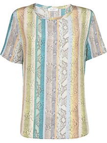 Riley Python Print Tee - neckline: round neck; pattern: vertical stripes; style: t-shirt; occasions: casual; length: standard; fibres: silk - 100%; fit: straight cut; predominant colour: multicoloured; sleeve length: short sleeve; sleeve style: standard; texture group: silky - light; pattern type: fabric; pattern size: standard