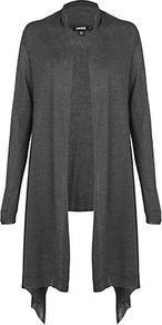 Silk Cashmere Cozy Sweater - pattern: plain; length: below the bottom; neckline: collarless open; style: open front; predominant colour: charcoal; occasions: casual, work; fibres: silk - mix; fit: loose; sleeve length: long sleeve; sleeve style: standard; texture group: knits/crochet; pattern type: knitted - fine stitch