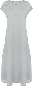 Open Weave Linen Dress - style: a-line; length: calf length; neckline: round neck; sleeve style: capped; pattern: plain; predominant colour: light grey; occasions: casual, evening, work, occasion, holiday; fit: soft a-line; fibres: linen - 100%; hip detail: soft pleats at hip/draping at hip/flared at hip; sleeve length: short sleeve; texture group: linen; trends: glamorous day shifts; pattern type: fabric