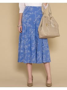 Octavia All Over Embroidered Skirt - length: calf length; fit: body skimming; waist detail: wide waistband/cummerbund; waist: high rise; predominant colour: indigo; occasions: casual, work, holiday; style: fit & flare; fibres: cotton - 100%; hip detail: soft pleats at hip/draping at hip/flared at hip; texture group: cotton feel fabrics; pattern type: fabric; pattern size: small & light; pattern: florals; embellishment: embroidered