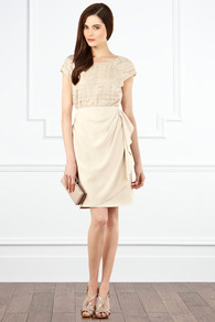 Rayna Wrap Skirt - pattern: plain; style: wrap/faux wrap; fit: tailored/fitted; waist detail: fitted waist; waist: mid/regular rise; predominant colour: ivory; length: just above the knee; fibres: viscose/rayon - stretch; occasions: occasion; hip detail: soft pleats at hip/draping at hip/flared at hip; texture group: silky - light; pattern type: fabric; pattern size: standard