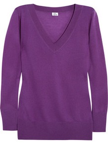 Cashmere Sweater - neckline: v-neck; pattern: plain; style: standard; predominant colour: purple; occasions: casual, work; length: standard; fit: standard fit; fibres: cashmere - 100%; sleeve length: long sleeve; sleeve style: standard; texture group: knits/crochet; pattern type: knitted - fine stitch; pattern size: standard