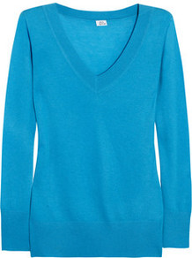 Cashmere Sweater - neckline: v-neck; pattern: plain; style: standard; predominant colour: turquoise; occasions: casual, work; length: standard; fit: standard fit; fibres: cashmere - 100%; sleeve length: long sleeve; sleeve style: standard; texture group: knits/crochet; pattern type: knitted - fine stitch; pattern size: standard