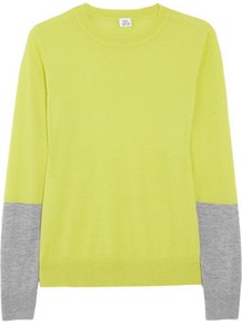 Color Block Cashmere Sweater - style: standard; predominant colour: yellow; occasions: casual, work; length: standard; fit: standard fit; neckline: crew; fibres: cashmere - 100%; sleeve length: long sleeve; sleeve style: standard; texture group: knits/crochet; trends: fluorescent; pattern type: knitted - fine stitch; pattern size: big & light; pattern: colourblock