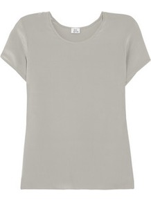 Silk T Shirt - neckline: round neck; pattern: plain; style: t-shirt; predominant colour: light grey; occasions: casual, evening, work, holiday; length: standard; fibres: silk - 100%; fit: straight cut; sleeve length: short sleeve; sleeve style: standard; texture group: silky - light; pattern type: fabric