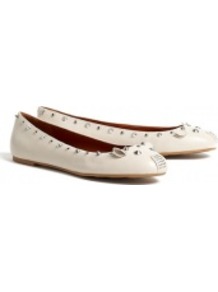 Oatmeal Nuova Love Studded Mouse Ballet Pumps Marc Mar - predominant colour: white; occasions: casual, work; material: leather; heel height: flat; embellishment: studs; toe: round toe; style: ballerinas / pumps; finish: plain; pattern: plain
