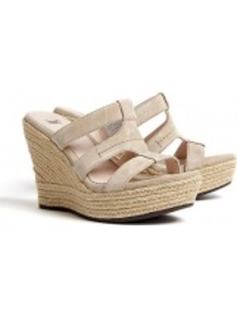 Sand Tawnie Raffia Wedge Sandals - predominant colour: stone; occasions: casual, holiday; material: leather; heel height: high; heel: wedge; toe: open toe/peeptoe; style: strappy; finish: plain; pattern: plain