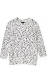 Ocean Tweed Black And White Speckled Jumper - style: standard; pattern: herringbone/tweed; occasions: casual, work; length: standard; fibres: cotton - mix; fit: standard fit; neckline: crew; waist detail: fitted waist; sleeve length: 3/4 length; sleeve style: standard; texture group: knits/crochet; predominant colour: monochrome; pattern type: knitted - other; pattern size: small & light