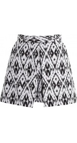 Andes Cotton Graphic Jacquard Shorts - length: mini; fit: body skimming; style: skorts; waist: high rise; predominant colour: black; occasions: casual, evening, work, holiday; fibres: polyester/polyamide - mix; hip detail: structured pleats at hip; waist detail: narrow waistband; texture group: cotton feel fabrics; trends: modern geometrics; pattern type: fabric; pattern size: standard; pattern: patterned/print