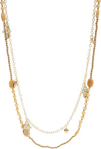 Two Row Rope Chain And Bead Necklace - predominant colour: gold; occasions: casual, holiday; style: multistrand; length: long; size: small; material: chain/metal; finish: plain; embellishment: beading