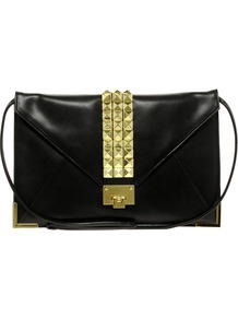 Clutch Bag With Studded Strap - predominant colour: black; occasions: casual, evening, occasion; type of pattern: standard; style: shoulder; length: across body/long; size: oversized; material: faux leather; embellishment: studs; pattern: plain; finish: plain