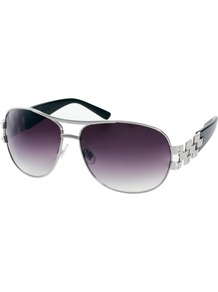 Sienna Aviator Sunglasses - predominant colour: silver; occasions: casual, evening, work, holiday; style: aviator; size: large; material: chain/metal; embellishment: studs; pattern: plain; trends: metallics; finish: metallic