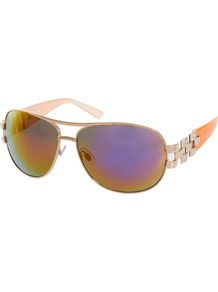 Sienna Aviator Sunglasses - predominant colour: gold; occasions: casual, evening, work, occasion, holiday; style: aviator; size: large; material: plastic/rubber; embellishment: studs; pattern: plain; trends: metallics; finish: metallic
