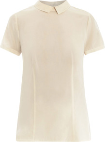 Bowery Collar Top - pattern: plain; predominant colour: ivory; occasions: casual, evening, work; length: standard; style: top; fibres: silk - 100%; fit: body skimming; neckline: no opening/shirt collar/peter pan; sleeve length: long sleeve; sleeve style: standard; texture group: sheer fabrics/chiffon/organza etc.; pattern type: fabric; pattern size: standard