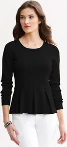 Peplum Sweater - neckline: round neck; pattern: plain; style: standard; predominant colour: black; occasions: casual, work; length: standard; fibres: cotton - mix; fit: slim fit; waist detail: peplum detail at waist; shoulder detail: added shoulder detail; sleeve length: long sleeve; sleeve style: standard; texture group: knits/crochet; pattern type: knitted - fine stitch