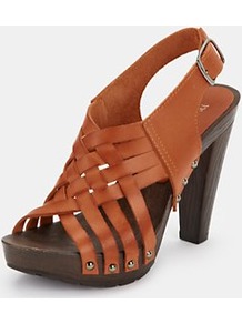 Landers Platform Sandals, Orange - predominant colour: terracotta; occasions: casual, evening, holiday; material: leather; heel height: high; embellishment: studs; heel: platform; toe: open toe/peeptoe; style: strappy; finish: plain; pattern: plain