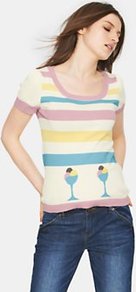 Icecream Knitted Jumper, Pink - neckline: scoop neck; pattern: horizontal stripes; style: standard; predominant colour: ivory; secondary colour: ivory; occasions: casual, holiday; length: standard; fibres: cotton - 100%; fit: standard fit; sleeve length: short sleeve; sleeve style: standard; texture group: knits/crochet; pattern type: knitted - fine stitch; pattern size: standard