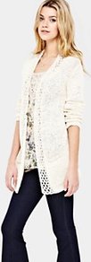 Lightweight Cardigan - pattern: plain; length: below the bottom; neckline: collarless open; back detail: contrast pattern/fabric at back; style: open front; predominant colour: white; occasions: casual; fibres: acrylic - mix; fit: loose; sleeve length: long sleeve; sleeve style: standard; texture group: knits/crochet; pattern type: knitted - other