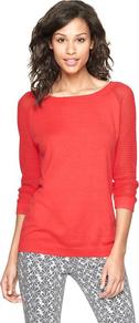 Mesh Sleeve Sweater - neckline: slash/boat neckline; pattern: plain; style: standard; predominant colour: coral; occasions: casual, work; length: standard; fibres: cotton - 100%; fit: standard fit; sleeve length: long sleeve; sleeve style: standard; texture group: knits/crochet; pattern type: knitted - fine stitch