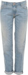 30in Light Blue Turn Up Boyfriend Jeans - style: boyfriend; pattern: plain; pocket detail: traditional 5 pocket; waist: mid/regular rise; predominant colour: pale blue; occasions: casual; length: ankle length; fibres: cotton - mix; jeans detail: shading down centre of thigh, washed/faded; jeans & bottoms detail: turn ups; texture group: denim; pattern type: fabric; pattern size: standard