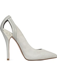 Gioia Cut Out Raffia Detail Court - predominant colour: light grey; occasions: evening, work, occasion; material: leather; heel height: high; heel: stiletto; toe: pointed toe; style: courts; finish: plain; pattern: plain