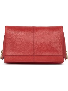 Mimi Cube Zip Detail Clutch - predominant colour: true red; occasions: casual, evening, occasion; type of pattern: standard; style: clutch; length: hand carry; size: oversized; material: leather; pattern: plain; finish: plain; embellishment: chain/metal