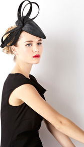 Side Bow Hat - predominant colour: black; occasions: occasion; type of pattern: standard; style: fascinator; size: standard; material: macrame/raffia/straw; embellishment: bow; pattern: plain