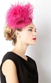 Ostrich Pom Hat - predominant colour: hot pink; occasions: occasion; type of pattern: standard; style: fascinator; size: standard; material: sinamay; embellishment: feather; pattern: plain