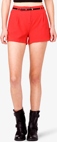 Crepe Woven Shorts W/ Belt - pattern: plain; style: shorts; waist detail: belted waist/tie at waist/drawstring; length: short shorts; waist: mid/regular rise; predominant colour: true red; occasions: casual, evening, holiday; fibres: polyester/polyamide - mix; hip detail: front pleats at hip level; texture group: crepes; fit: straight leg; pattern type: fabric; pattern size: standard