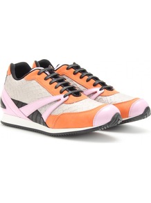 Trainer Leather Sneakers - predominant colour: bright orange; occasions: casual, holiday; material: leather; heel height: flat; toe: round toe; style: trainers; trends: sporty redux; finish: metallic; pattern: animal print